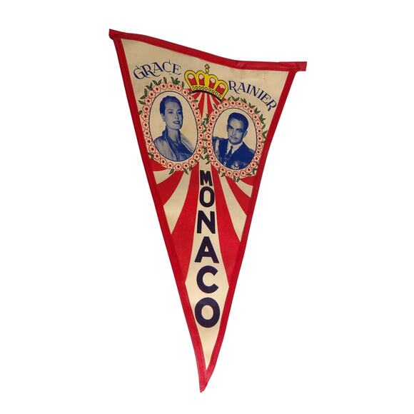 Vintage Grace Ranier Monaco Wedding Flag Pennant Souvenir - Picture 1 of 6